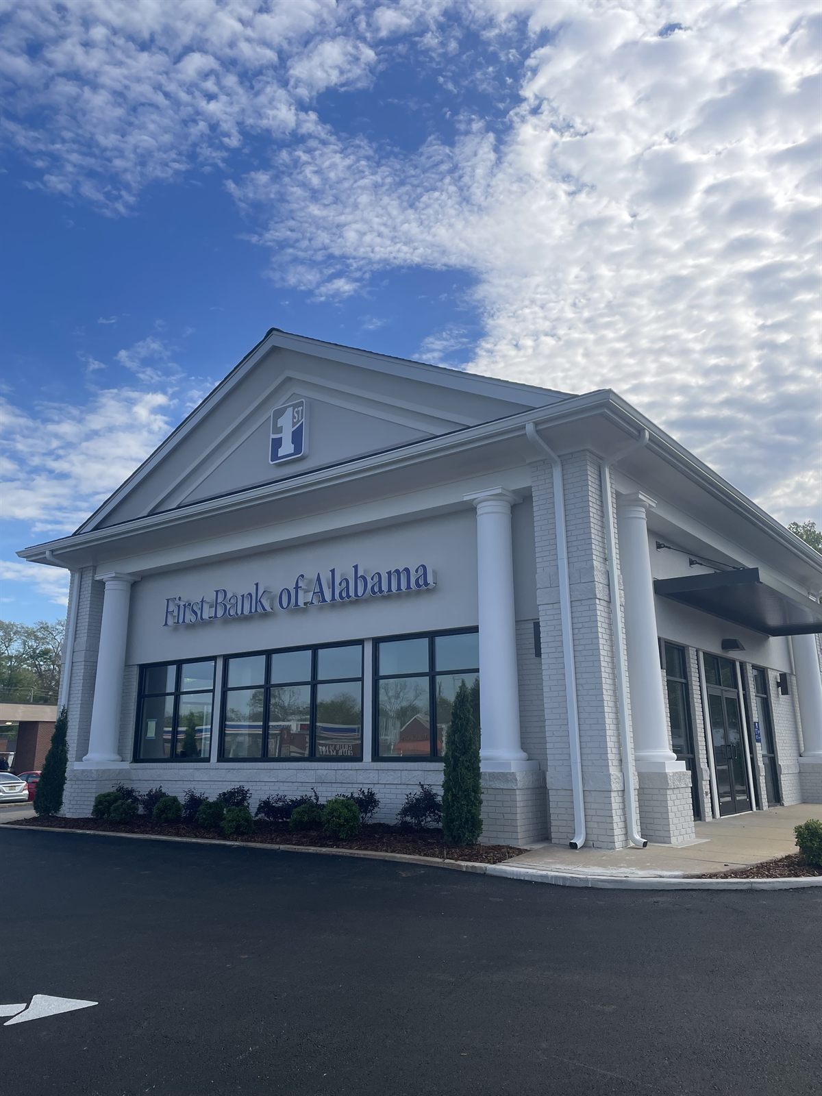 First Bank of Alabama branch, front elevation, completed commercial project